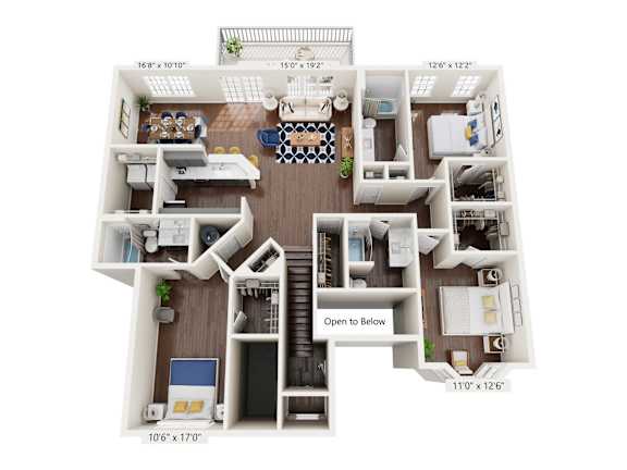3Bed 3Bath Floor Plan at Bridgewater Apartments, Duluth, Georgia