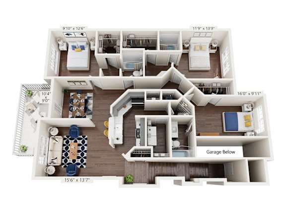 3Bedroom 3Bath Floor Plan at Bridgewater Apartments, Duluth, GA