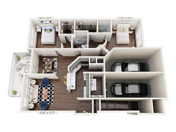 2Bed 2Bath Floor Plan at Bridgewater Apartments, Duluth, 30096