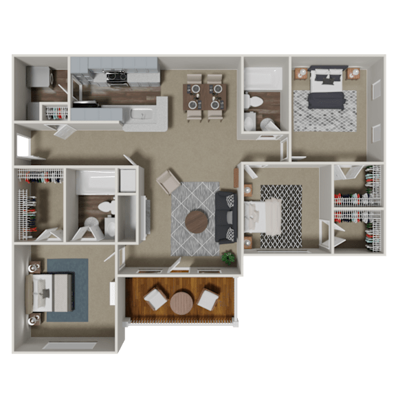 Carlisle 3 Bedroom 2 Bath Floorplan at Crestmark Apartment Homes, Lithia Springs, GA, 30122