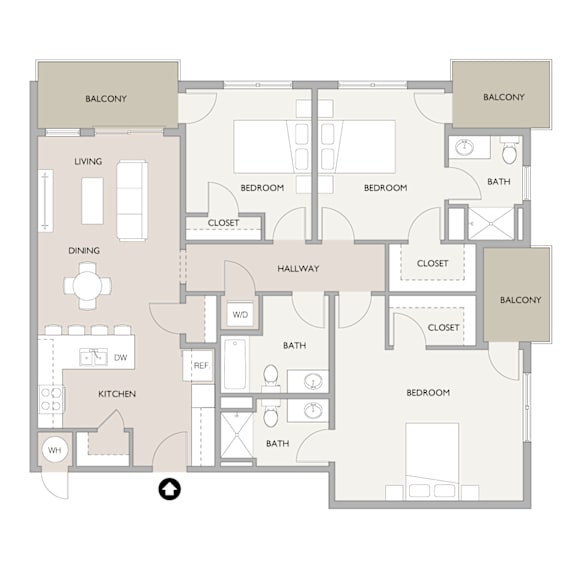 3 Bedroom Floor Plan at Carson Street Towers, Overland Park, KS 66223