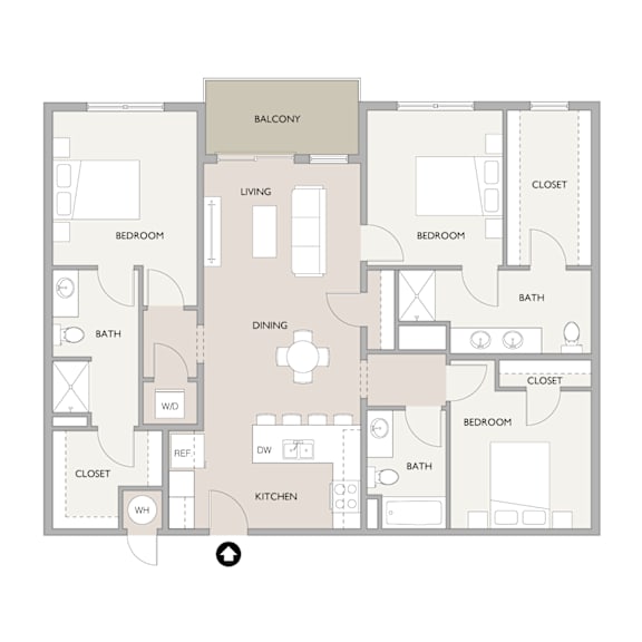 3 Bedroom 3 Bathroom Floor Plan at Carson Street Towers, Overland Park, KS