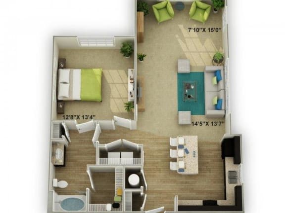 1 bed 1 bath Chatham with Sunroom Floor Plan at Legends at Chatham Apartments, Savannah