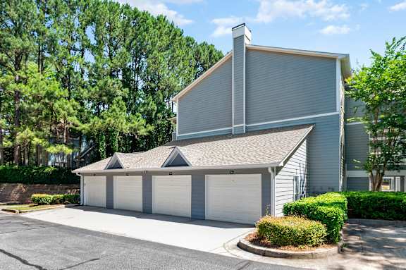 Row of garages attached at Creekside at White Oak, Newnan, Georgia