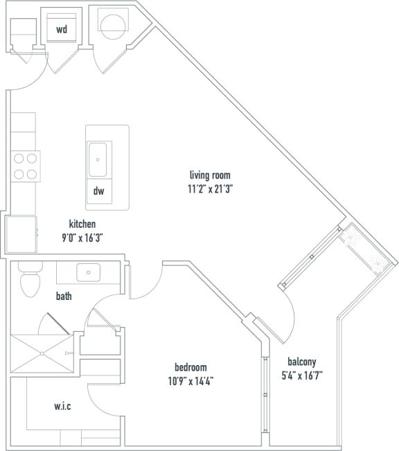 Napa Floorplan 1 bed 1 bath 726 sq ft  The Darmouth North Hills Apartments Raleigh NC 27609