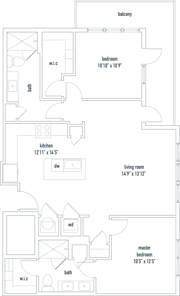 Sonoma Floorplan 2 bed 2 bath 1106 sq ft The Darmouth North Hills Apartments Raleigh NC 27609