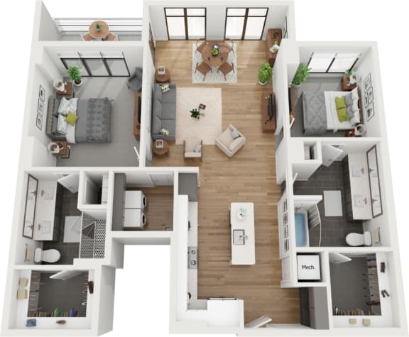 Floor Plan  2 bedroom 2 bathroom floor plan I at Deca Apartments, Greenville, 29601