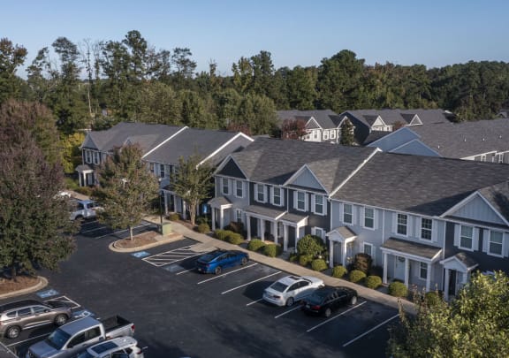 an aerial view of Ansley at Town Center town homes for rent in Evans GA