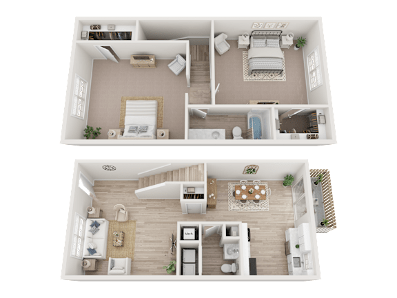 2 Bed 2 Bath Floorplan at Dunwoody Glen, Atlanta, 30360
