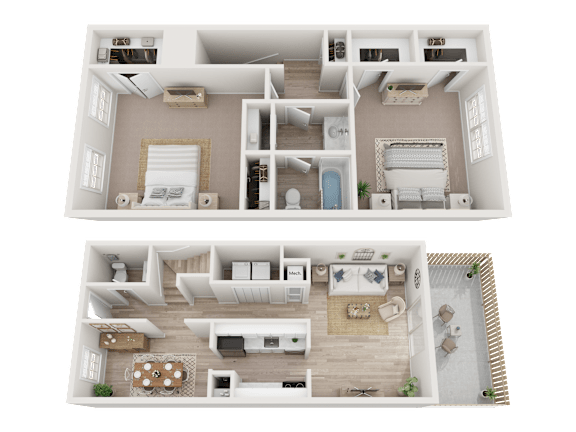 2 Bed 1.5 Bath Floorplan at Dunwoody Glen, Atlanta Georgia