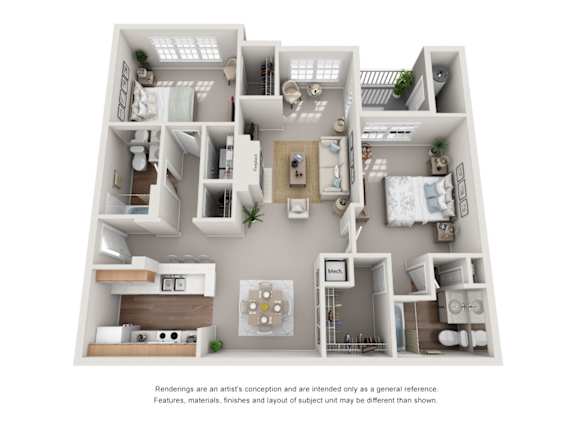 The Appennine Two Bedroom Two Bathroom Floorplan at Enclave at Wolfchase Apartments, Tennessee