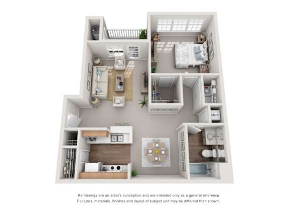 The Gray One Bedroom One Bathroom Floorplan at Enclave at Wolfchase Apartments, Tennessee 38016