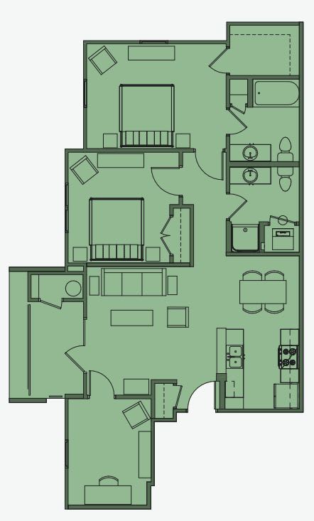 Floor Plan  2 bed 2 bath A&#xA0;at Esplanade District Apartments, Little Rock, Arkansas