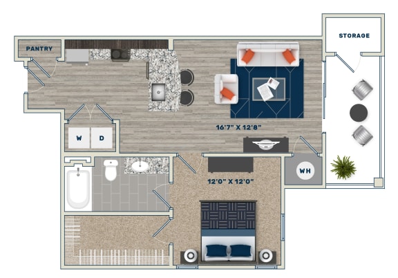 A1B Floor Plan at Fifth Street Place Apartments, Charlottesville, 22903