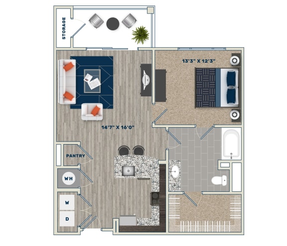 A1E Floor Plan at Fifth Street Place Apartments, Charlottesville, Virginia