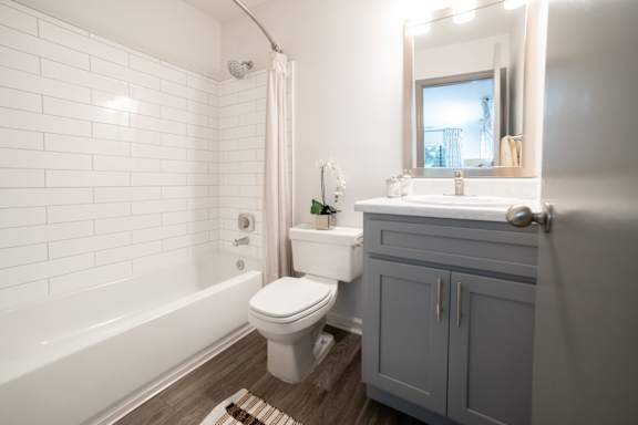 Bathroom with a toilet and a tub and a sink at 1900 Rosemont, Georgia