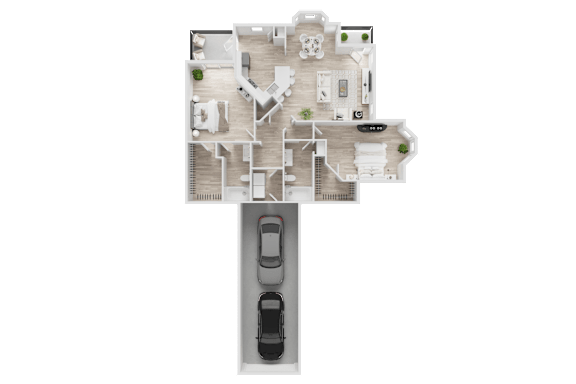 A floor plan of a house with a garage for two cars.