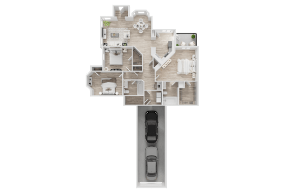 A cutaway diagram of a house showing the interior layout.