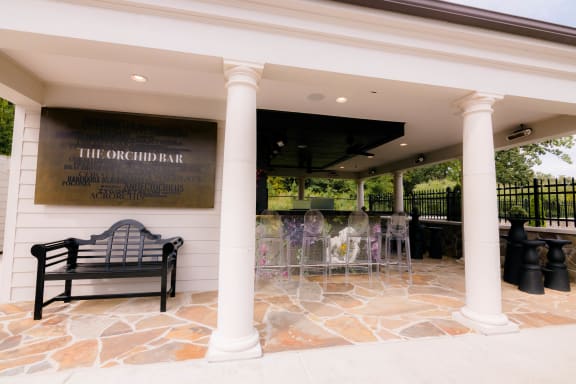 the outdoor patio at The Villa at River Pointe, Maumelle, AR 72213