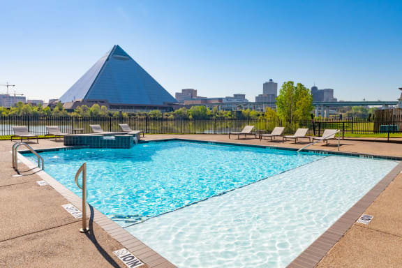 Pool and View of Pyramid at Harbor Island Apartments, Memphis, TN, 38103