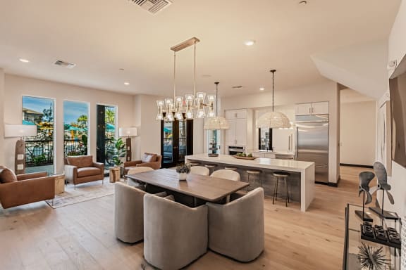 Clubhouse gathering and kitchen area at Harrison Apartments, Sarasota, FL