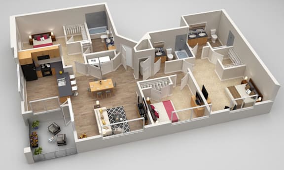 Hawkins 3 bed 3 bath_1 at Highland Row Apartments, TN, 38111