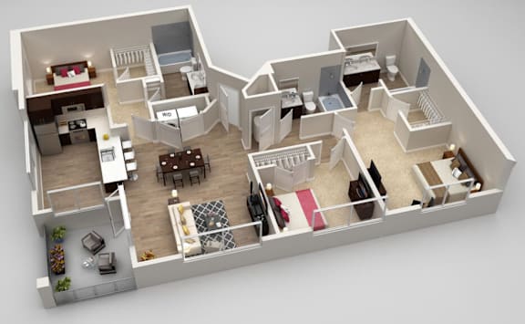 Hawkins 3 bed 3 bath 1578 at Highland Row Apartments, Memphis, Tennessee