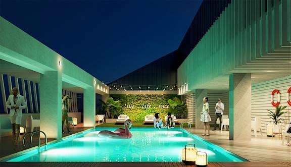 Night View Of Pool at Iris Luxury Apartments, Tennessee