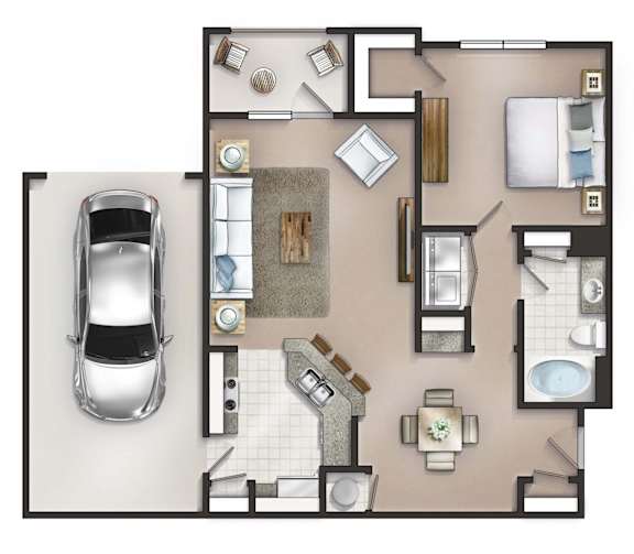 Floor Plan  Chester Garage Floor Plan at Lakeside Villas Apartments, Hampton, GA, 30228