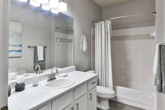 a bathroom with a sink and a shower and a toilet at Legacy Farm, Collierville, 38017