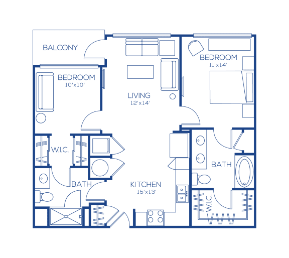 b1 Floor plan 2 bedroom 2 bathroom 988 square  at Maitland City Centre, Florida, 32751