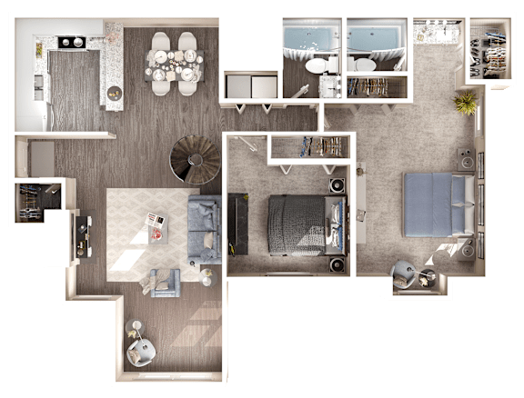 2 Bed 2 Bath Floorplan A at Manchester at Mansell, Roswell, GA
