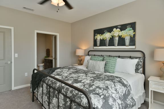 Primary bedroom with ceiling fan at Meridian Park in Collierville, TN 38017