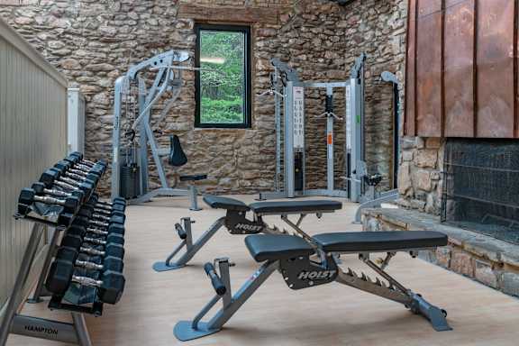 Dumbell placed in rack at Mill House at East Cobb, Marietta, GA 30067