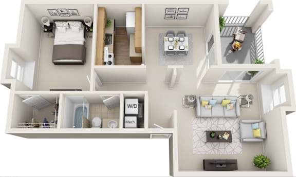 1 Bed 1 Bath Floorplan at Mill House at East Cobb, Marietta, 30067
