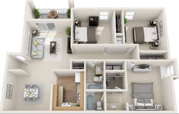 3 Bed 2 Bath Floorplan B at Mill House at East Cobb, Marietta, GA 30067