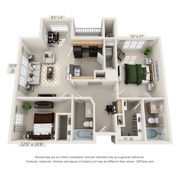 Floor Plan  A 3D floor plan of a house with dimensions and a disclaimer at the bottom.