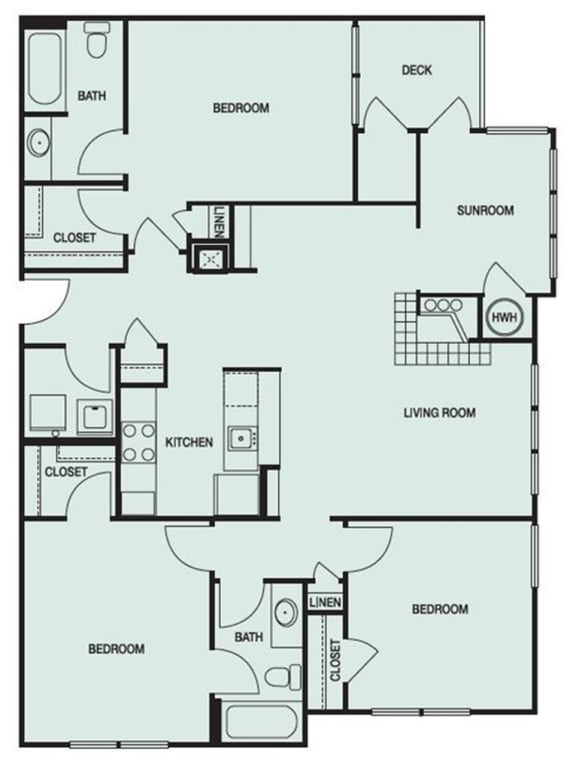 Floor plan C2, Trinity which is a three bedroom 2 bathroom and is 1379 square feet at Park Summit in Decatur GA