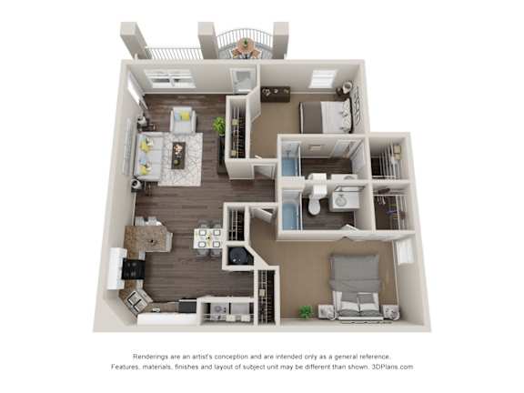 2 Bedroom 2 Bath Floor Plan at Park at Forest Hill, Memphis, 38125