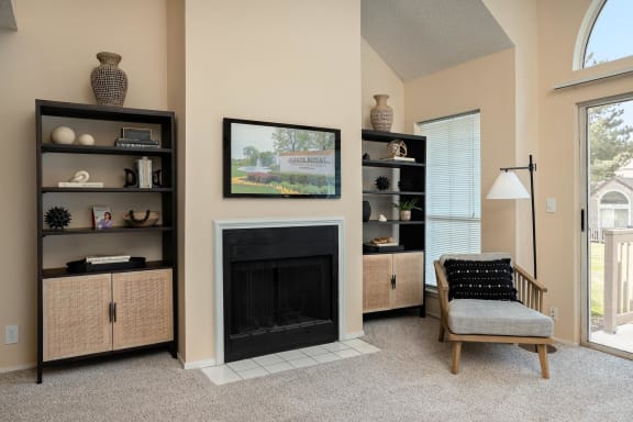 Living Area With Fireplace at Pointe Royal, Overland Park, 66213