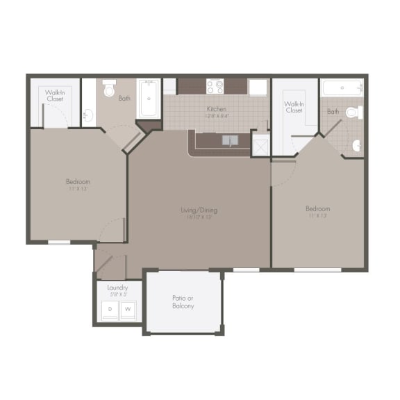 2 Bed 2 Bath Floor Plan at Polos at Hudson Corners Apartments, South Carolina 29650
