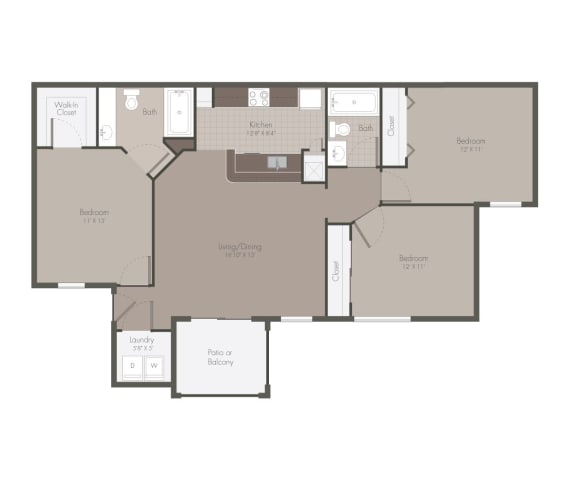 3 Bed 2 Bath Floor Planat Polos at Hudson Corners Apartments, South Carolina 29650