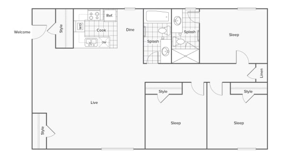 2 bed 2 bath floor plan at Venue at Carrollton, Carrollton
