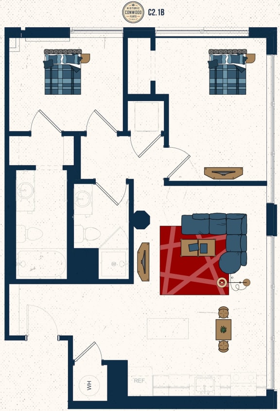 C2.1B Floor Plan at Conwood Flats, Memphis, 38107
