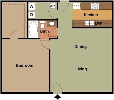 1 bed 1 bath Glen Floor Planat Serene at Creekstone Apartments, Athens, GA, 30601