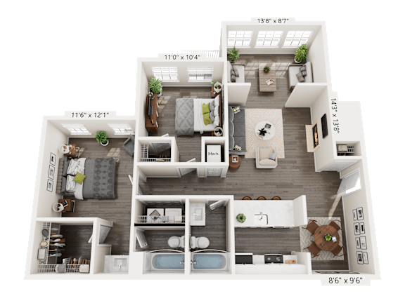 2 Bed 2 Bath Floorplan A at Station Heights, Alpharetta, 30022