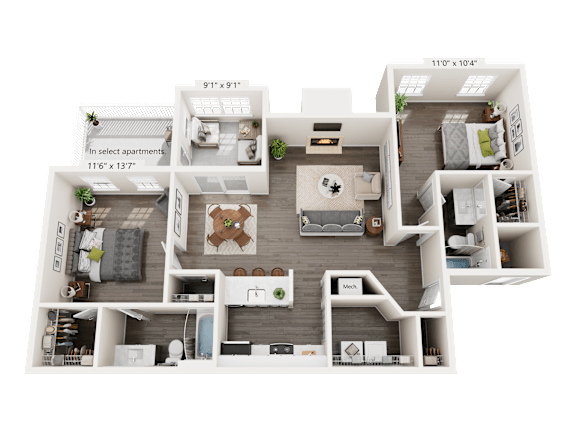 2 Bed 2 Bath Floorplan C at Station Heights, Alpharetta, 30022