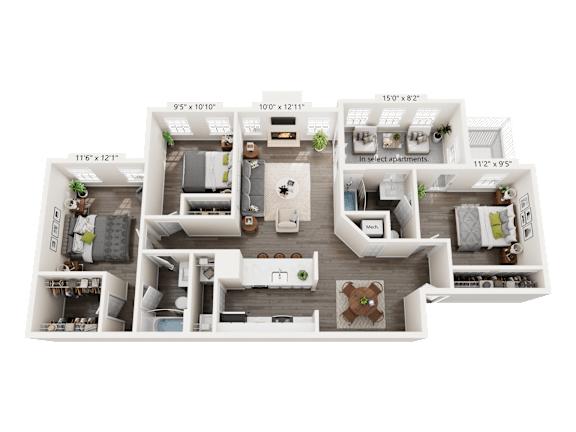 3 Bed 2 Bath Floorplan A at Station Heights, Alpharetta Georgia