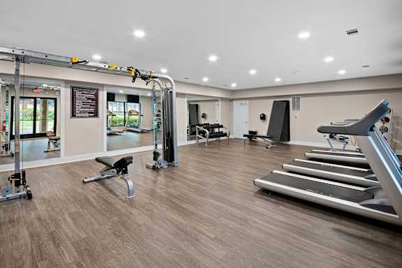 gym with exercise equipment at Station Heights, Alpharetta, 30022