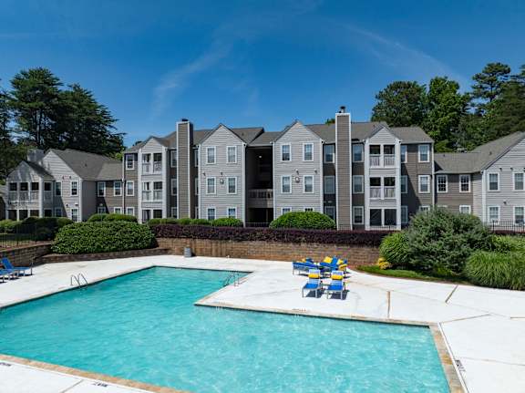 pool blue sky in the background at Station Heights, Alpharetta, GA 30022